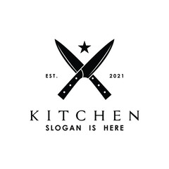 crossed knife cutlery logo design vector