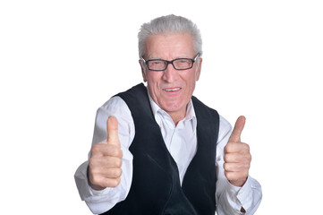 portrait of  senior man with thumbs up