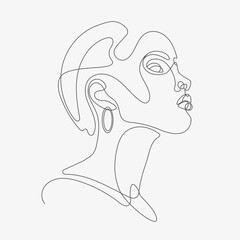 Woman head vector illustration. One-line art style.