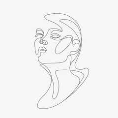 Woman head vector illustration. One-line art style.