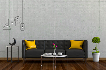 Living room interior in modern style, 3d render with sofa