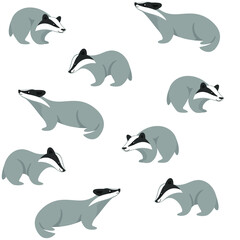Simple seamless trendy animal pattern with badger. Cartoon vector illustration.