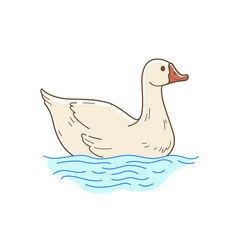 Cute goose swam in lake. Contour vector illustration.