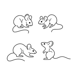 Cartoon mouse icon set. Cute animal character in different poses. Flat vector illustration for prints, clothing, packaging, stickers.