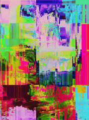 Digital glitch art signal error pixel static noise, 3d render illustration