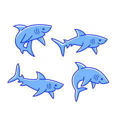Cartoon shark sketch line icon. Сute animals set of icons.