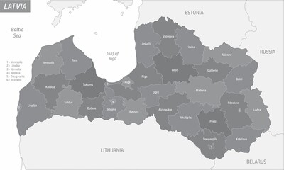 Latvia administrative map - obrazy, fototapety, plakaty