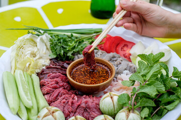 Meat with sauce is a very famous and popular dish in northern Thailand.