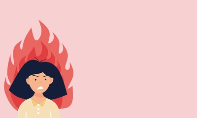 Flat Ilustration character of angry girl background with copy spaces. Negative emotion of teenager girl wallpaper, Poster, banner and template.