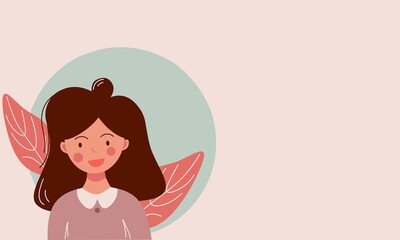 Flat Ilustration character of Happy girl background with copy spaces. Girl kid smile cheerfully wallpaper, poster, banner and template.
