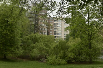 Immeubles d'appartements résidentiels derrière le bois des étangs d'Ixelles à Bruxelles 