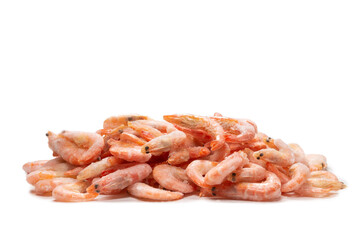 Fresh shrimps in ice. Top view.