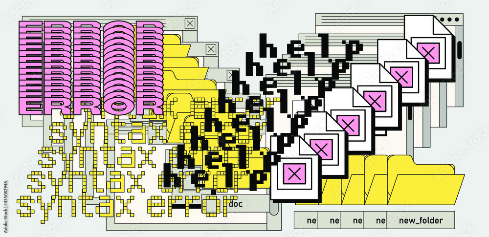 Poster Glitched computer screen. Vector illustration in vaporwave and glitchcore style.