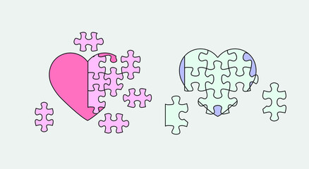 Heart-shaped puzzle. Conceptual vector illustration of the problems of love and partnership.