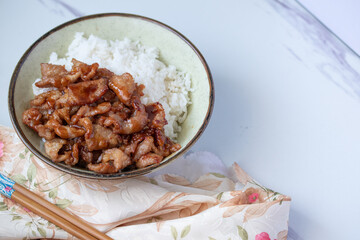 Homemade Japanese Pork Tonkatsu s over Steamed Rice