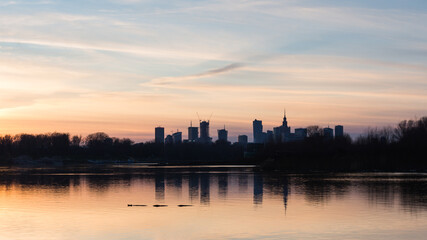 Naklejka premium view on Warsaw at sunset
