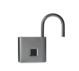 Modern padlock isolated on white. Safety and protection