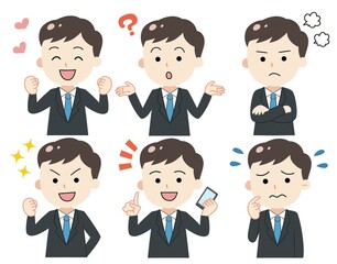 スーツ姿の男性　表情　ベクター　イラスト素材　セット