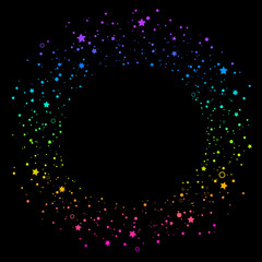 round ornament of scattered shiny neon stars