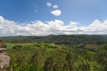 Fototapeta na wymiar a beautiful panorama near the geiersteine over the Palatinate Forest in springtime