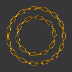 gold chains on a circle frame. 3d illustration
