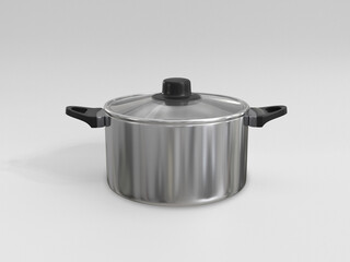stainless pot with glass lid. 3d illustration