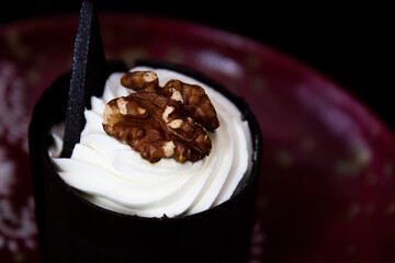 Close up Chocolate Mousse Cake on Black Background
