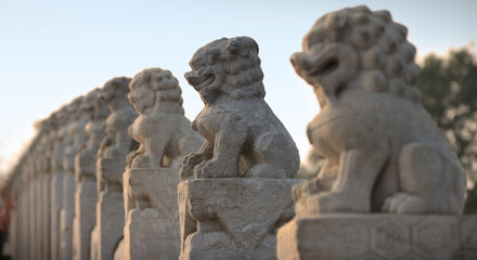 Fototapeta na wymiar Lion statues on bridge