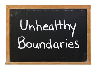 Obraz premium Unhealthy boundaries written in white chalk on a black chalkboard isolated on white