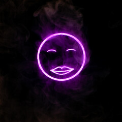 Stylized face expressing emotion glows through the stream of smoke in the dark