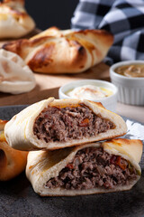 Meat sfiha. Typical Arabic dish that has been adapted for Brazilian cuisine.