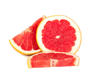 Fototapeta na wymiar Fresh grapefruit slices isolated on a white background