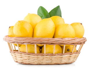 Lemons in the basket isolated on white background