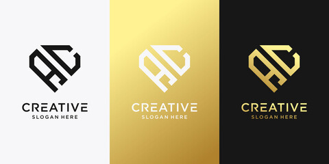 Monogram logo design initial letter A combined C in diamond style and golden style color.