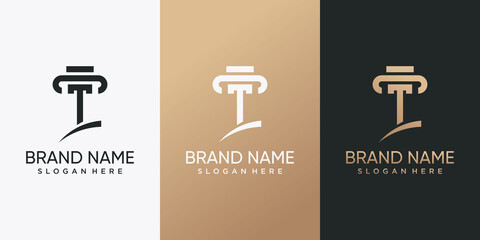 Law logo design combined with initial letter T. Inspiration, illustration logo for business