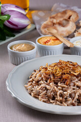 Mujaddara. Rice with lentil a vegetarian dish of Arabic cuisine.