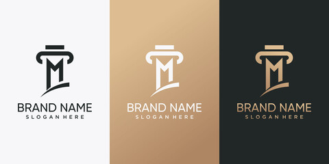 Law logo design combined with initial letter M. Inspiration, illustration logo for business