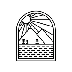 Mountain View Monoline Illustration Vector