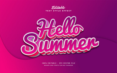 Hello Summer Text in Colorful Gradient with Cartoon Style. Editable Text Effect