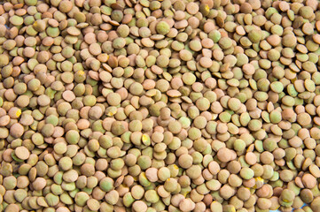 background, green lentils close-up