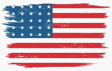 Colored illustration of a flag, stars on a white background. Vector illustration with grunge texture for print, label, sticker, emblem, poster. Symbols of the USA. Independence Day of the USA.