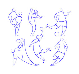 Sportsmen icons set. Sportsmen lesson with ball. 