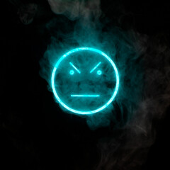 Stylized face expressing emotion glows through the stream of smoke in the dark