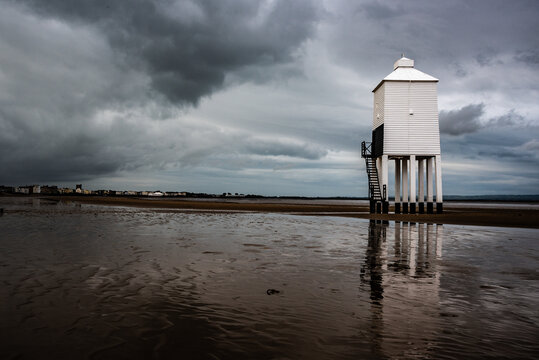 Burnham on Sea Lighthouse under moody skies