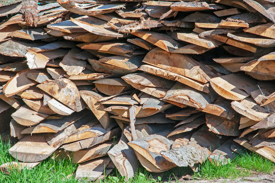 Waste Of Treated Boards. Sawmill Waste Close Up