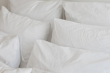 white hotel pillows close up