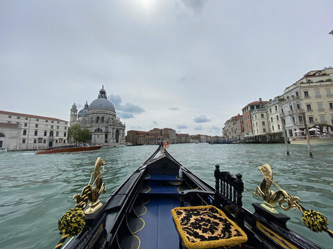 Venice In Canals With Gondola Boat Empty Grand Canal In Covid Time