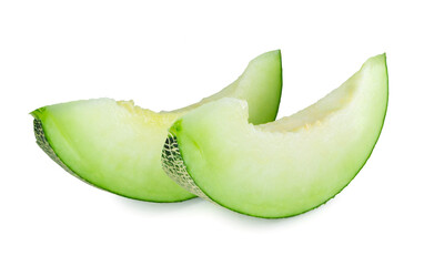 Slice of Japanese melons, Green melon, honey melon or cantaloupe isolated on white background.