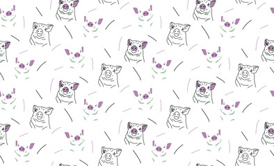 Seamless vector pattern with cute pigs