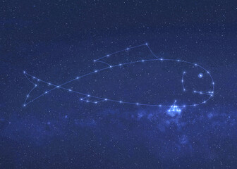 Fantastic fish fiction constellation with constellation lines. Dream fantastic wallpaper. Elements of this illustration were furnished by NASA.